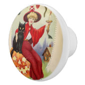 Oude Halloween Heks en Zwarte Kat Keramische Knop (Rechts)
