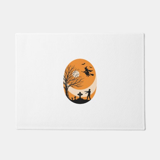 Oude Halloween Heks Maan Kerkhof Vector Ontwerp Deurmat (Voorkant)