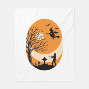Oude Halloween Heks Maan Kerkhof Vector Ontwerp Fleece Deken