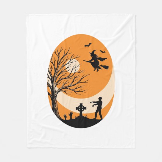 Oude Halloween Heks Maan Kerkhof Vector Ontwerp Fleece Deken (Voorkant)
