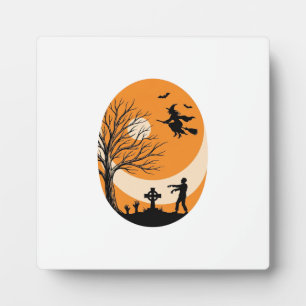 Oude Halloween Heks Maan Kerkhof Vector Ontwerp Fotoplaat
