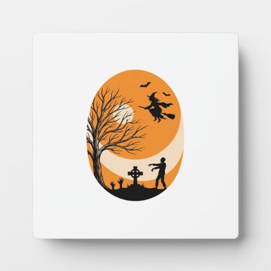 Oude Halloween Heks Maan Kerkhof Vector Ontwerp Fotoplaat (Voorkant)