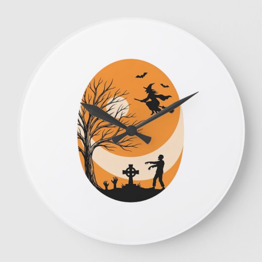 Oude Halloween Heks Maan Kerkhof Vector Ontwerp Grote Klok (Voorkant)