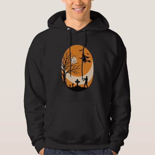 Oude Halloween Heks Maan Kerkhof Vector Ontwerp Hoodie (Voorkant)