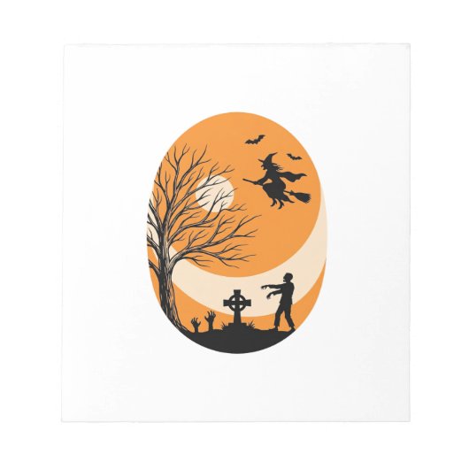 Oude Halloween Heks Maan Kerkhof Vector Ontwerp Notitieblok (Voorkant)