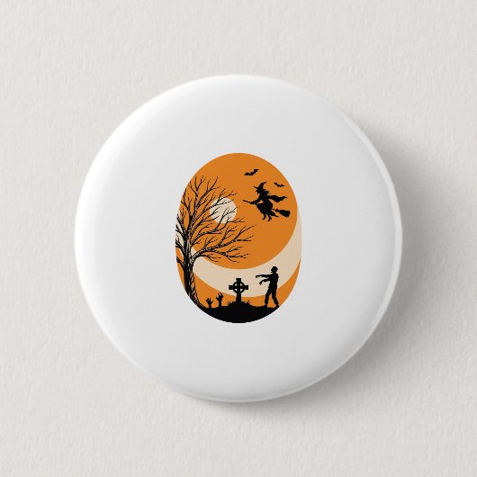 Oude Halloween Heks Maan Kerkhof Vector Ontwerp Ronde Button 5,7 Cm (Voorkant)