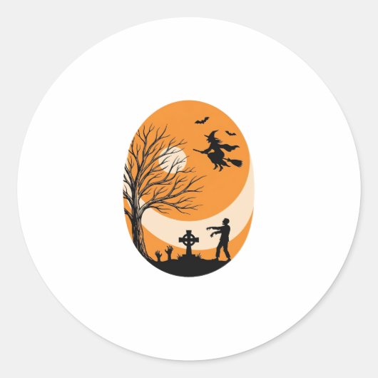 Oude Halloween Heks Maan Kerkhof Vector Ontwerp Ronde Sticker (Voorkant)