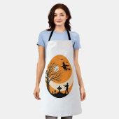 Oude Halloween Heks Maan Kerkhof Vector Ontwerp Schort (Gedragen)