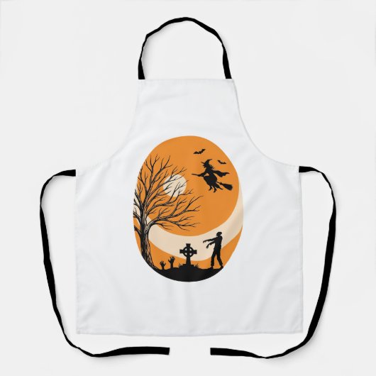Oude Halloween Heks Maan Kerkhof Vector Ontwerp Schort (Voorkant)