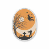 Oude Halloween Heks Maan Kerkhof Vector Ontwerp Sticker (Voorkant)
