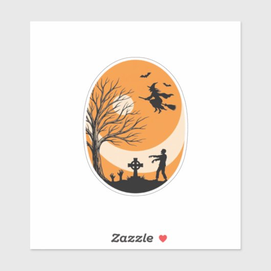 Oude Halloween Heks Maan Kerkhof Vector Ontwerp Sticker (Vel)