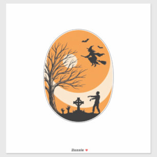 Oude Halloween Heks Maan Kerkhof Vector Ontwerp Sticker