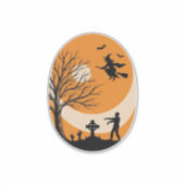 Oude Halloween Heks Maan Kerkhof Vector Ontwerp Sticker (Voorkant)