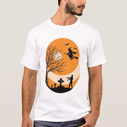 Oude Halloween Heks Maan Kerkhof Vector Ontwerp T-shirt (Voorkant)