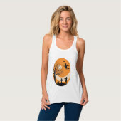 Oude Halloween Heks Maan Kerkhof Vector Ontwerp Tanktop (Volledige Voorkant)