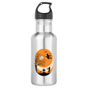 Oude Halloween Heks Maan Kerkhof Vector Ontwerp Waterfles
