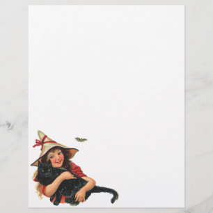 Oude Halloween, Heks Meisje met Zwarte Kat Flyer