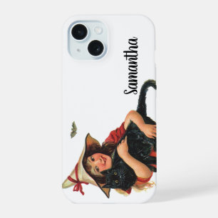 Oude Halloween, heks meisje met zwarte kat iPhone 15 Case
