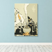 Oude Halloween, Heks met Ketel en Katten Canvas Afdruk (Insitu (Houten vloer))