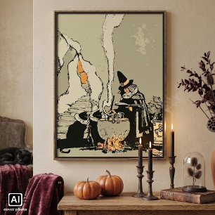 Oude Halloween, Heks met Ketel en Katten Poster