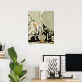 Oude Halloween, Heks met Ketel en Katten Poster (Thuiskantoor)