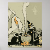 Oude Halloween, Heks met Ketel en Katten Poster (Voorkant)