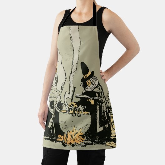 Oude Halloween, Heks met Ketel en Katten Schort (Insitu)