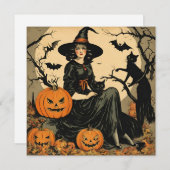Oude Halloween Heks, Pompoen, Zwarte Kat, Vleermui Feestdagenkaart (Voorkant / Achterkant)
