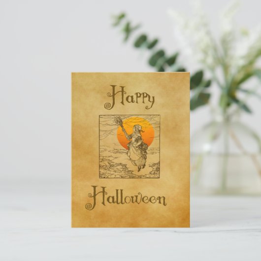 Oude Halloween Heks Postkaart Feestdagenkaart (Staand voorkant)