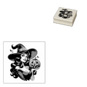 Oude Halloween Heks Retro Pompoen Rubberstempel (Gestempeld)