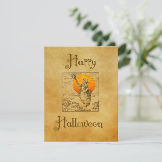 Oude Halloween Heks Vakantiekaart Feestdagenkaart (Staand voorkant)