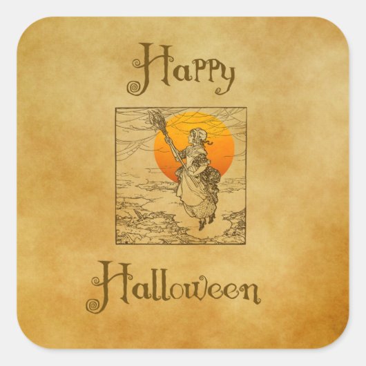 Oude Halloween Heks Vierkante Stickers (Voorkant)