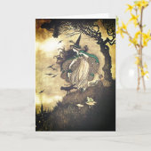 Oude Halloween Heks Wenskaart Kaart (Gele Bloem)