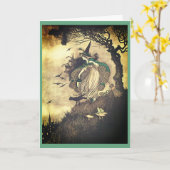 Oude Halloween Heks Wenskaart Kaart (Gele Bloem)