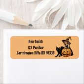 Oude Halloween Heks & Zwarte Kat Etiket (Insitu)