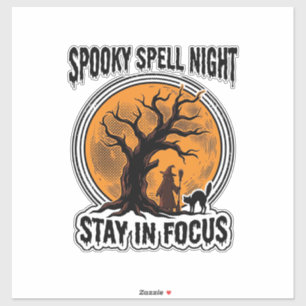 Oude Halloween Heksenboom en Zwarte Kat Grafisch Sticker