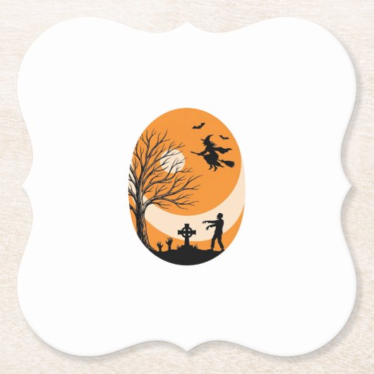 Oude Halloween Heksenmaan Kerkhof Vectorontwerp Kartonnen Onderzetters (Voorkant)