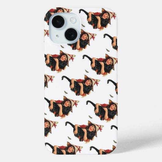 Oude Halloween, Heksenmeisje met Zwarte Kat Case-Mate iPhone Case (Achterkant)