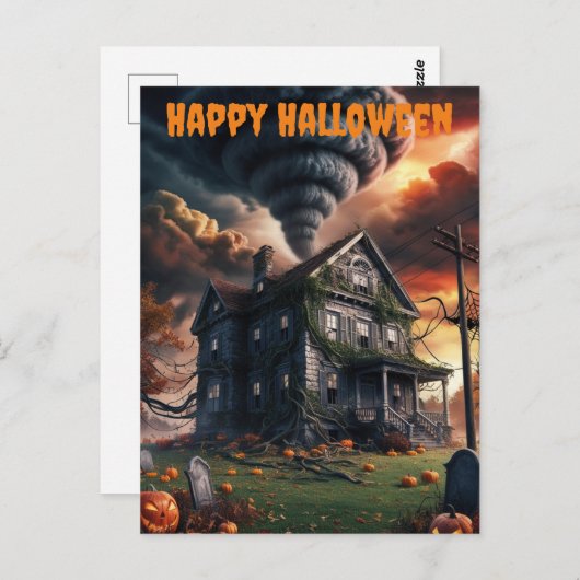 Oude Halloween huis & tornado Briefkaart (Voorkant / Achterkant)