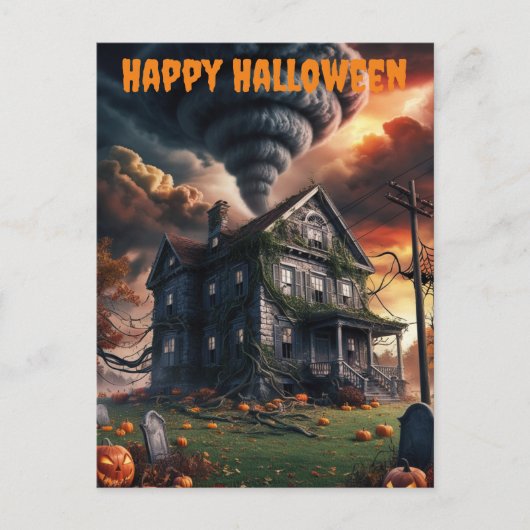 Oude Halloween huis & tornado Briefkaart (Voorkant)