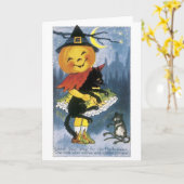 Oude halloween, Jack-o'-lantaarnmeisje Kaart (Gele Bloem)
