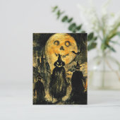 Oude Halloween Jack O Lantern Griezelen Horrorscèn Briefkaart (Staand voorkant)
