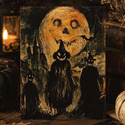 Oude Halloween Jack O Lantern Griezelen Horrorscèn Briefkaart