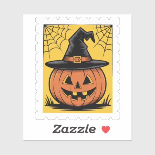 Oude Halloween Jack-o'-Lantern Heksenhoed Stempel Sticker (Vel)