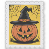 Oude Halloween Jack-o'-Lantern Heksenhoed Stempel Sticker (Voorkant)