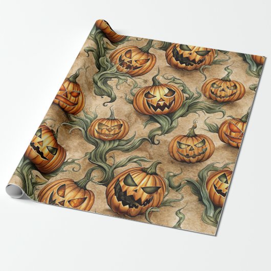 Oude Halloween Jack-O-Lantern Wingerdpatroon Cadeaupapier (Uitgerold)