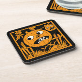 Oude Halloween Jack O'Lantern-tegel Bier Onderzetter (Linkerzijde)