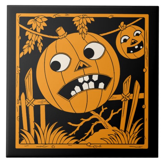 Oude Halloween Jack O'Lantern-tegel Tegeltje (Voorkant)