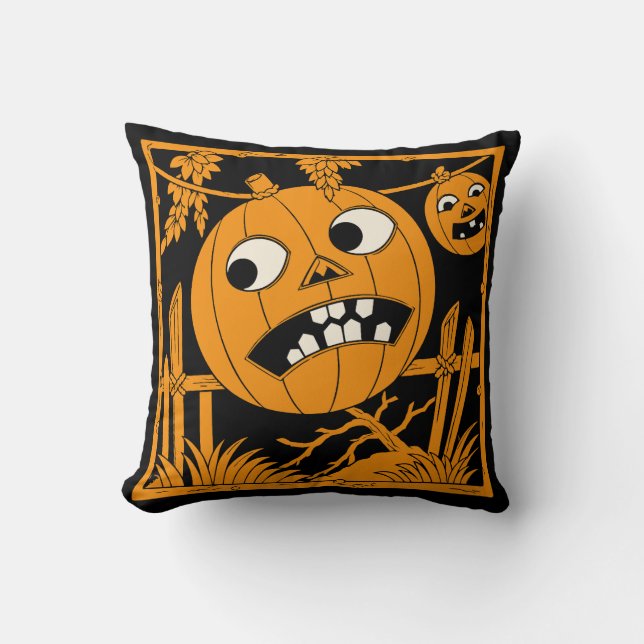Oude Halloween Jack O'Lantern Worp Kussen (Voorkant)