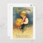 Oude Halloween, jongen maakt Jack-o'-lantaarn Briefkaart (Voorkant / Achterkant)